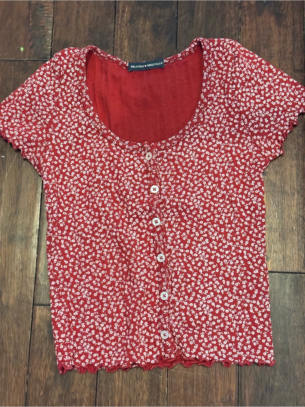 Brandy Melville Red Daisy Button-Front Crop Top